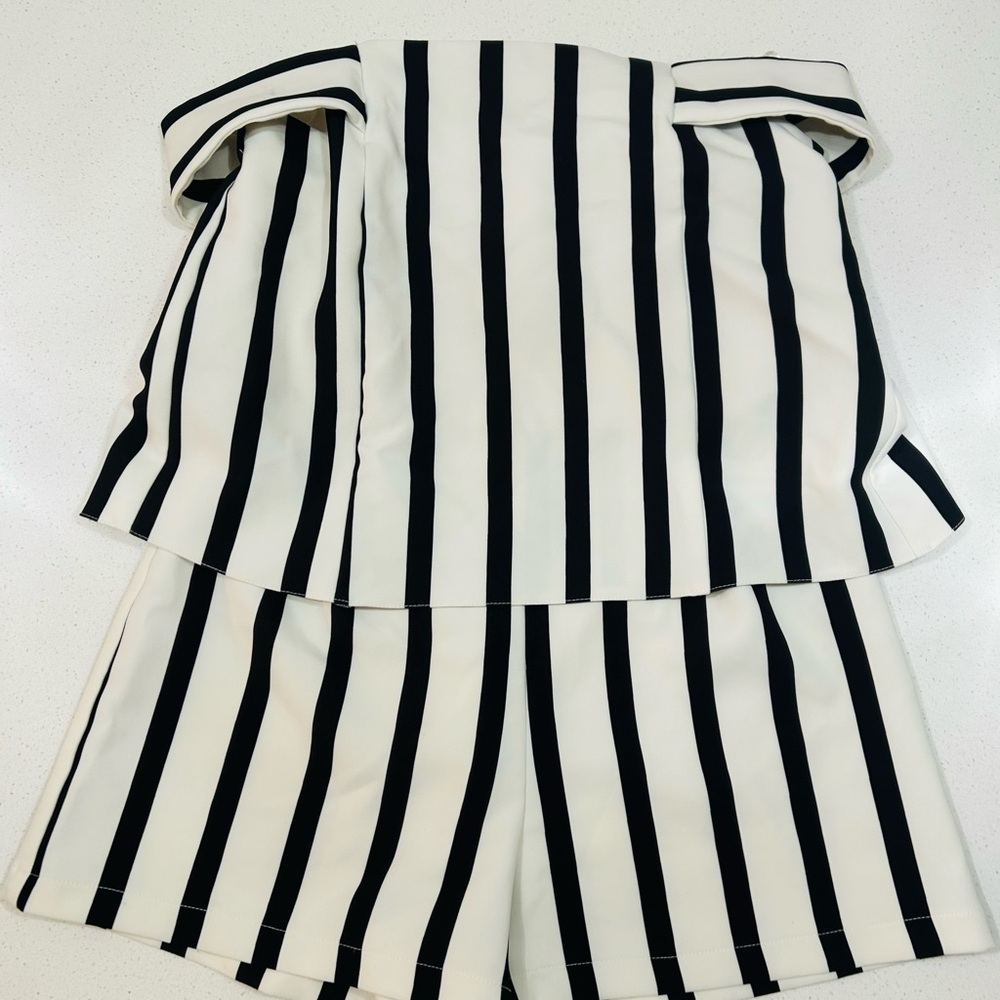 Topshop Black and White Striped jumpsuit